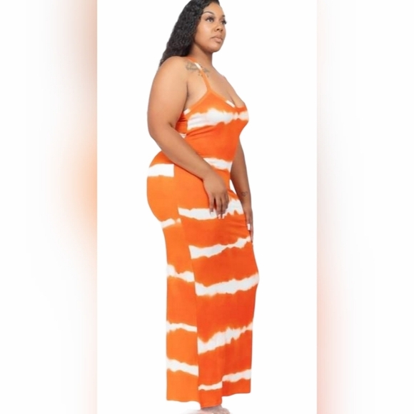 Striped Tie-Dye Printed Racerback Maxi Dress Plus Size - Picture 3 of 13